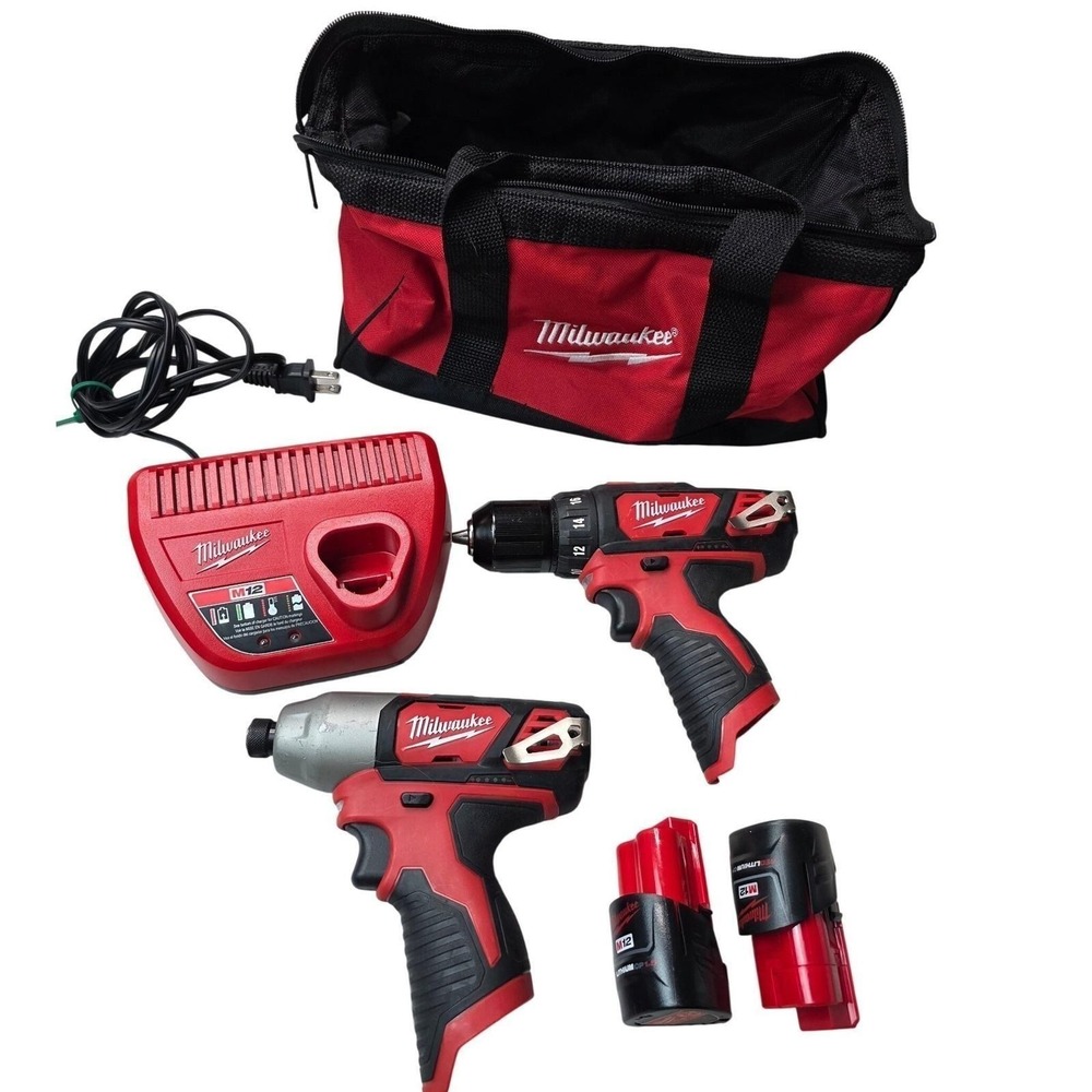 Milwaukee M12 Cordless Drill‎ and Impact Driver Combo Kit 2407-20 2462-20 Bag B3